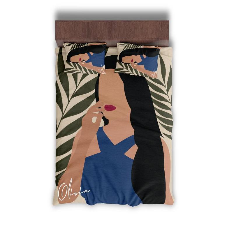 Custom Africa Woman Boho Art Bedding Set, Custom Name, Boho Style Gift, Personalized Boho 3 Pieces Bedding Set