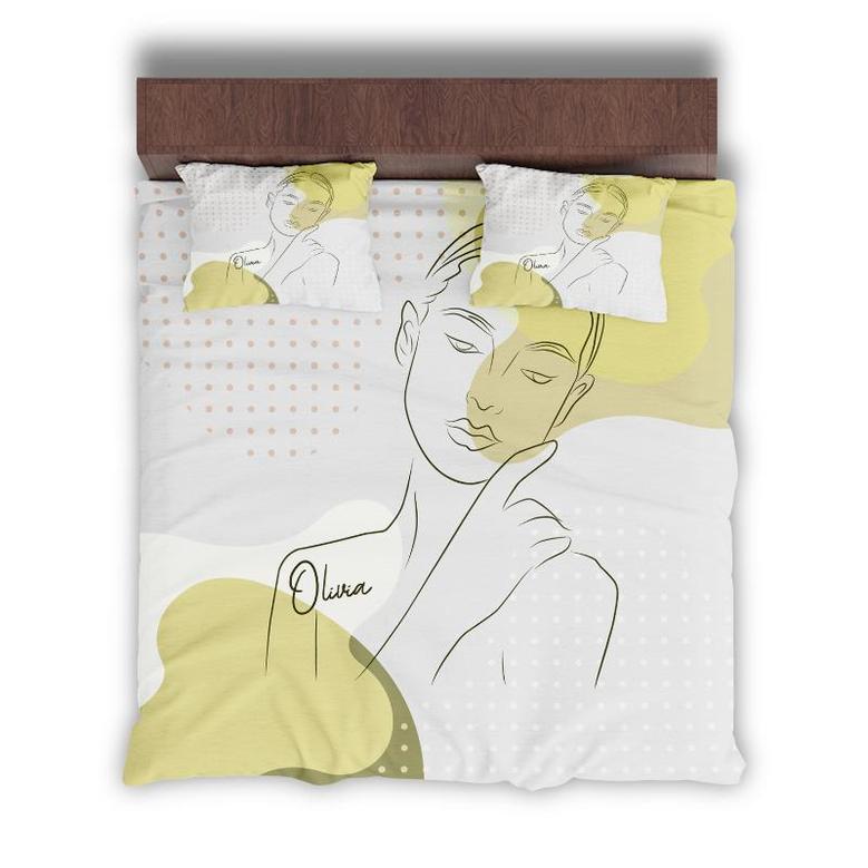 Custom Boho Woman Abstract Bedding Set, Custom Name, Color Pieces, Personalized Boho 3 Pieces Bedding Set