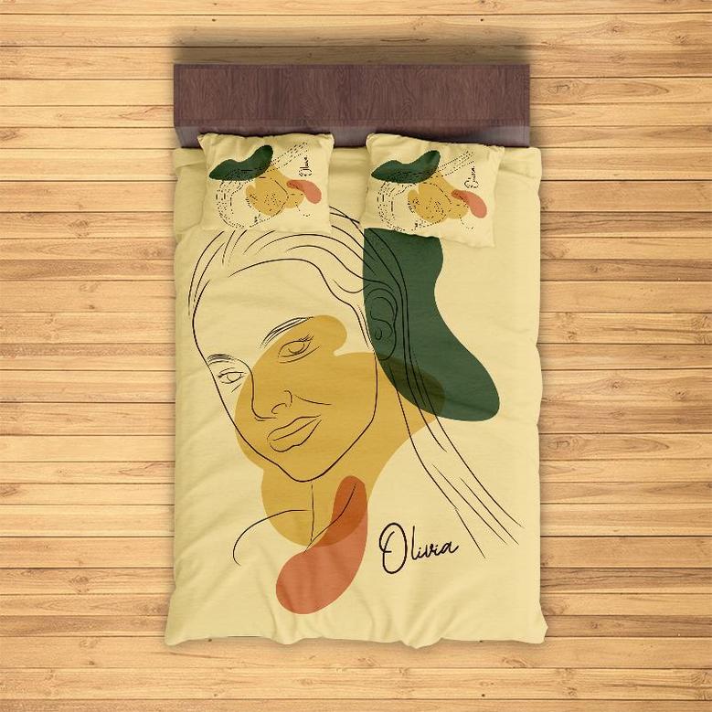 Custom Colorful Pieces Art Bedding Set, Custom Name, Boho Woman Gift, Personalized Boho 3 Pieces Bedding Set