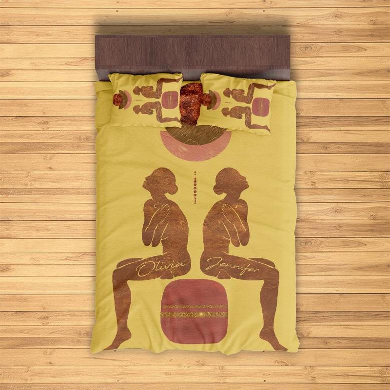 Custom Female Body Bohemian Bedding Set, Custom Name, Abstract Boho, Personalized Boho 3 Pieces Bedding Set