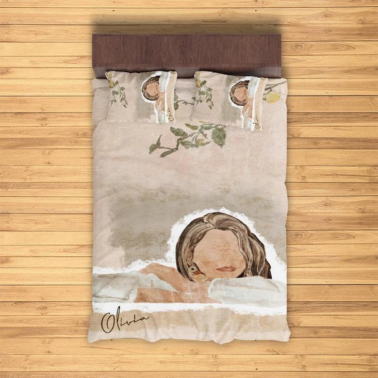 Custom Girl Watercolor Bedding Set, Custom Name, Boho, Personalized Boho 3 Pieces Bedding Set