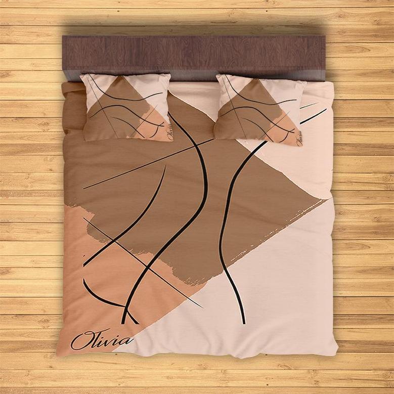 Custom Line Art Abstract Bedding Set, Custom Name, Simple Boho, Personalized Boho 3 Pieces Bedding Set