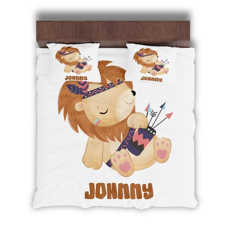 Custom Lion Animal Boho Bedding Set, Custom Name, Cute Gift For Kids, Personalized Boho 3 Pieces Bedding Set