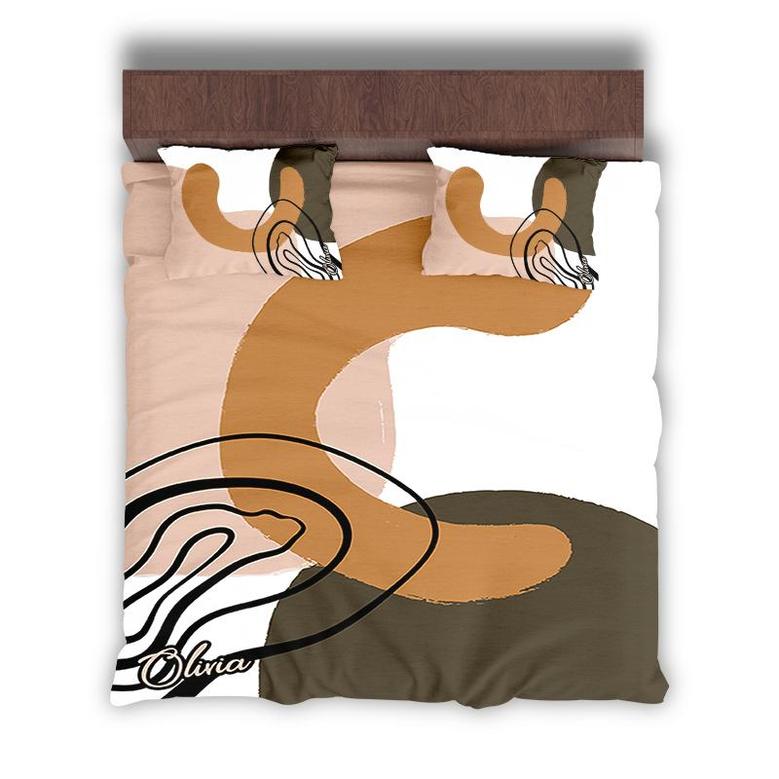 Custom Minimalist Art Color Bedding Set, Custom Name, Boho Style, Personalized Boho 3 Pieces Bedding Set