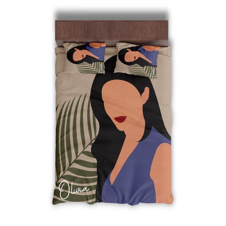 Custom Minimalist Woman Bedding Set, Custom Name, Boho Lovers, Personalized Boho 3 Pieces Bedding Set