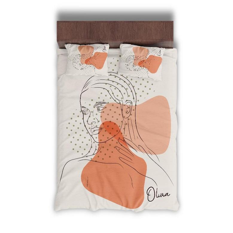 Custom Natural Color Woman Bedding Set, Custom Name, Boho, Personalized Boho 3 Pieces Bedding Set