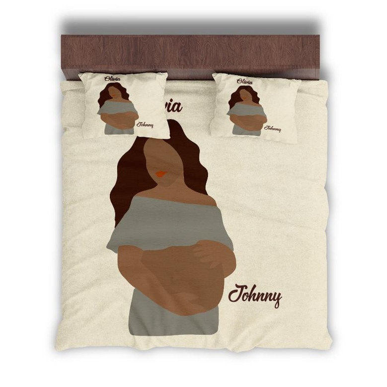 Custom Pregnant Mom Bedding Set, Custom Name, Bohemian Color, Personalized Boho 3 Pieces Bedding Set