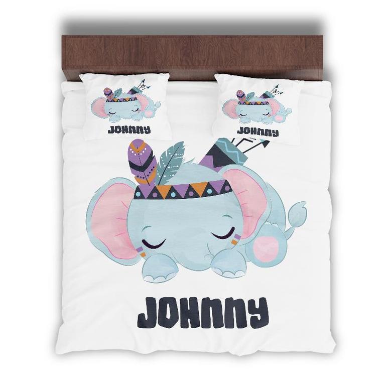 Custom Sleepy Elephant Bedding Set, Custom Name, Baby Boho Animal, Personalized Boho 3 Pieces Bedding Set