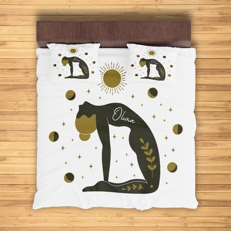Custom Universe Yoga Girl Bedding Set, Custom Name, Boho Gifts, Personalized Boho 3 Pieces Bedding Set