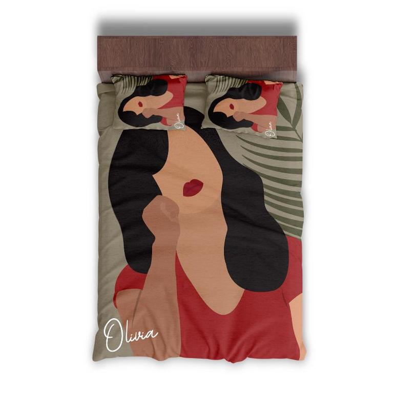 Custom Woman Design Boho Bedding Set, Custom Name, Boho Woman Gift, Personalized Boho 3 Pieces Bedding Set