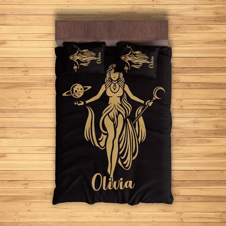 Custom Woman God Of Universe Bedding Set, Custom Name, Bohemian Style Gift, Personalized Boho 3 Pieces Bedding Set