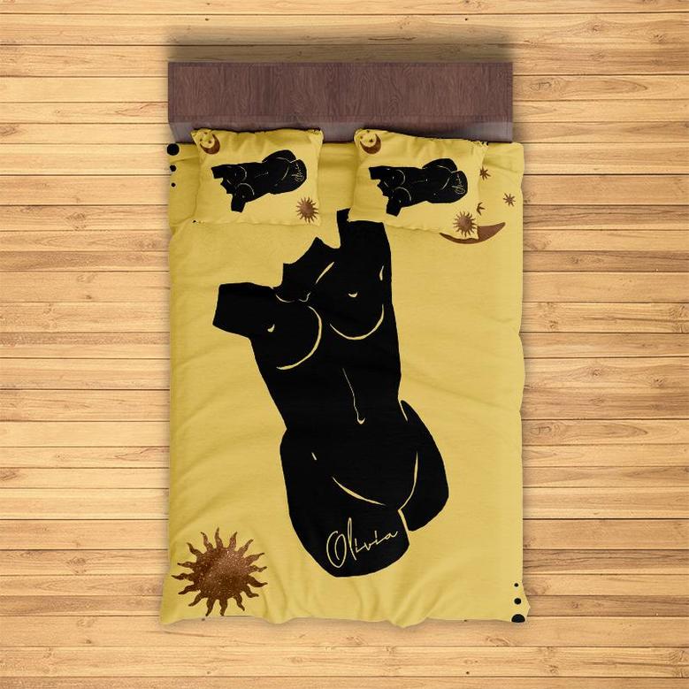 Custom Womans Body Celestial Bedding Set, Custom Name, Bohemian Pattern, Personalized Boho 3 Pieces Bedding Set