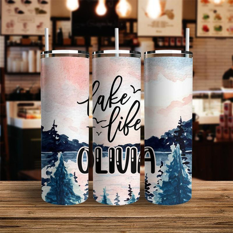 Custom Lake Life Skinny Tumbler, Custom Name, Camping Lovers Gift, Personalized Camping Skinny Tumbler