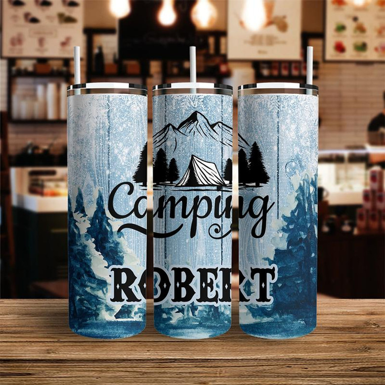 Custom Winter Camping Skinny Tumbler, Custom Name, Camping Lovers Gift, Personalized Camping Skinny Tumbler