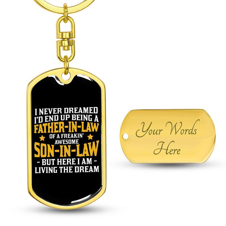 Custom Being A Father In Law Keychain With Back Engraving | Birthday Gift | Personalized Dad And Son Dog Tag Keychain