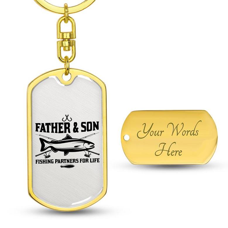 Custom Father Son Fishing Partner Keychain With Back Engraving | Birthday Gift | Dad And Son | Personalized Dad And Son Dog Tag Keychain