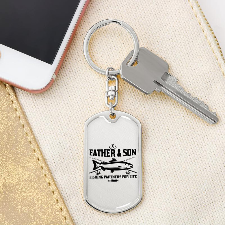 Custom Father Son Fishing Partner Keychain With Back Engraving | Birthday Gift | Dad And Son | Personalized Dad And Son Dog Tag Keychain