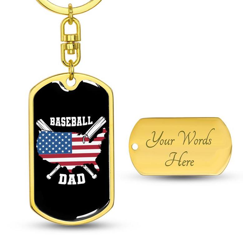 Custom Baseball Dad Keychain With Back Engraving | Birthday Gifts For Baseball Dad | Personalized Dad Dog Tag Keychain