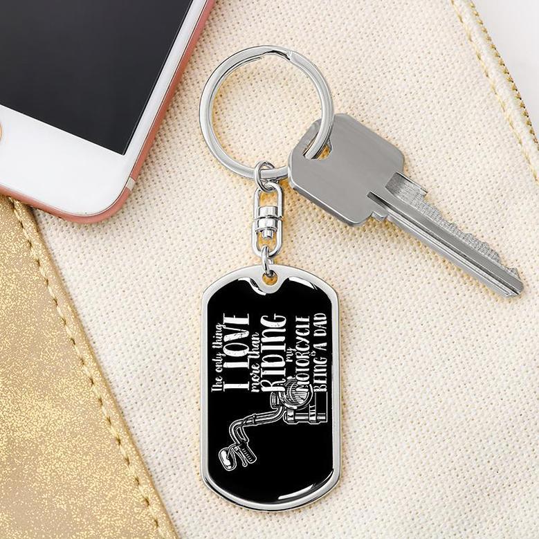 Custom Being A Dad Riding Motorcycle Keychain With Back Engraving | Birthday Gift | Personalized Dad Dog Tag Keychain