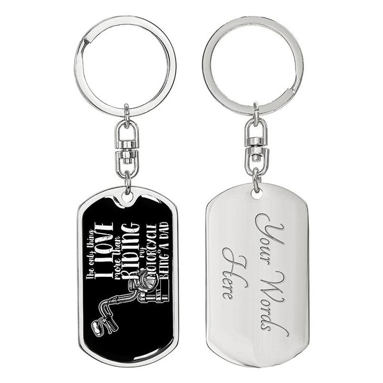 Custom Being A Dad Riding Motorcycle Keychain With Back Engraving | Birthday Gift | Personalized Dad Dog Tag Keychain