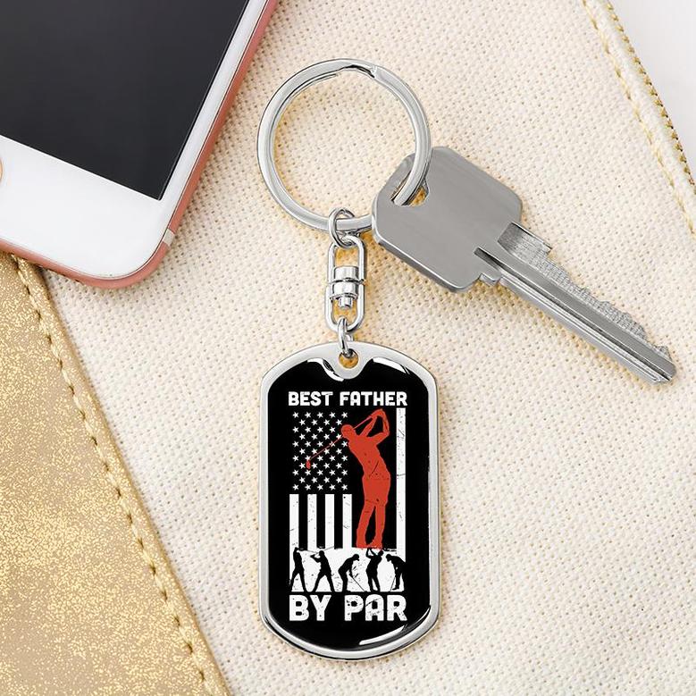 Custom Best Father By Par Keychain With Back Engraving | Birthday Gift | Personalized Dad Dog Tag Keychain