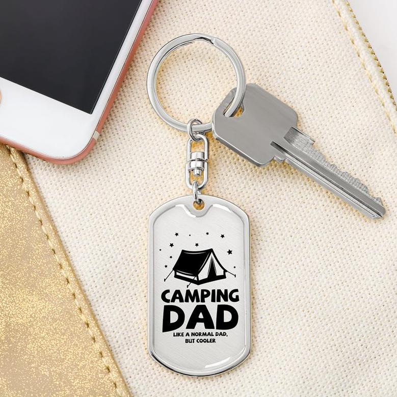 Custom Camping Dad Keychain With Back Engraving | Birthday Gifts For Camping Dad | Personalized Dad Dog Tag Keychain