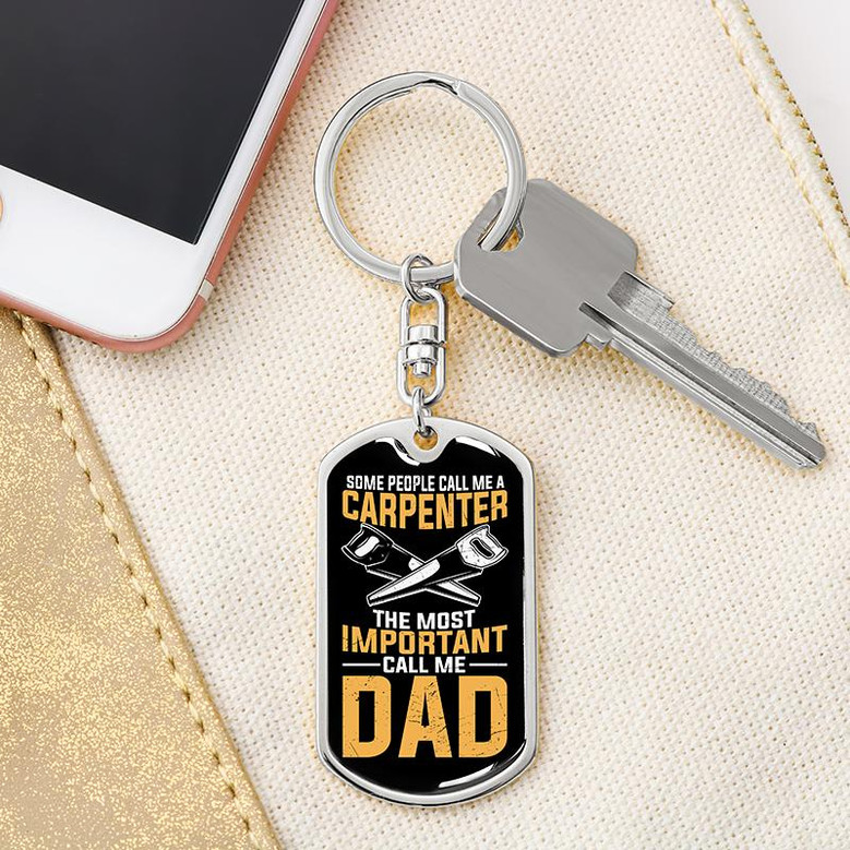 Custom Carpenter Dad Keychain With Back Engraving | Birthday Gift | Personalized Dad Dog Tag Keychain