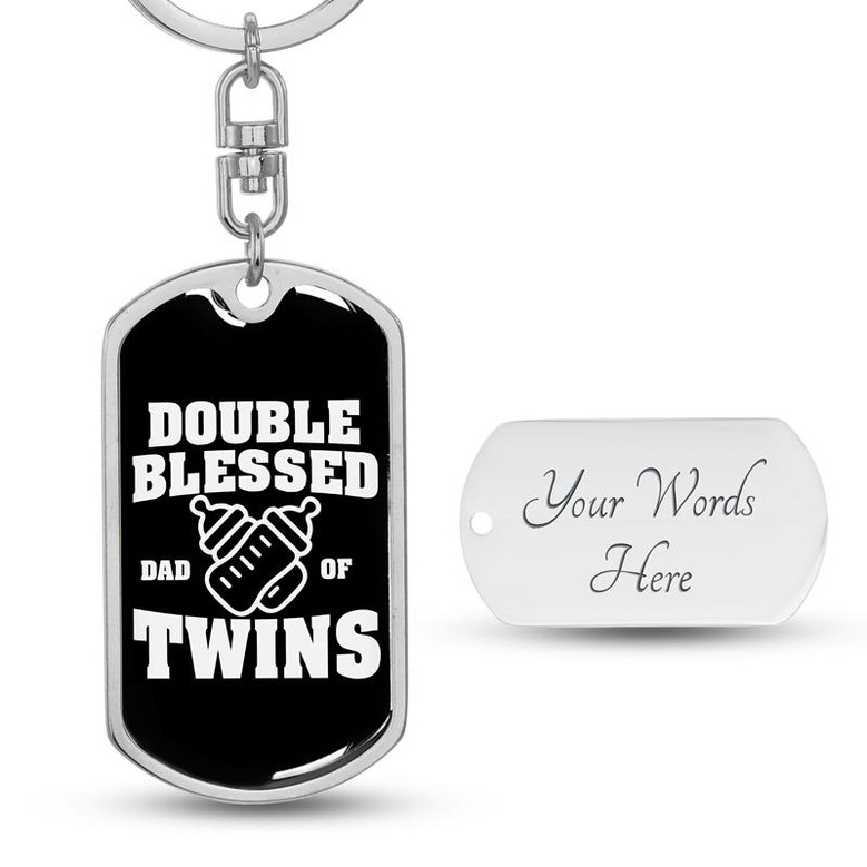 Custom Double Blessed Dad Of Twins Keychain With Back Engraving | Birthday Gifts For Dad | Personalized Dad Dog Tag Keychain