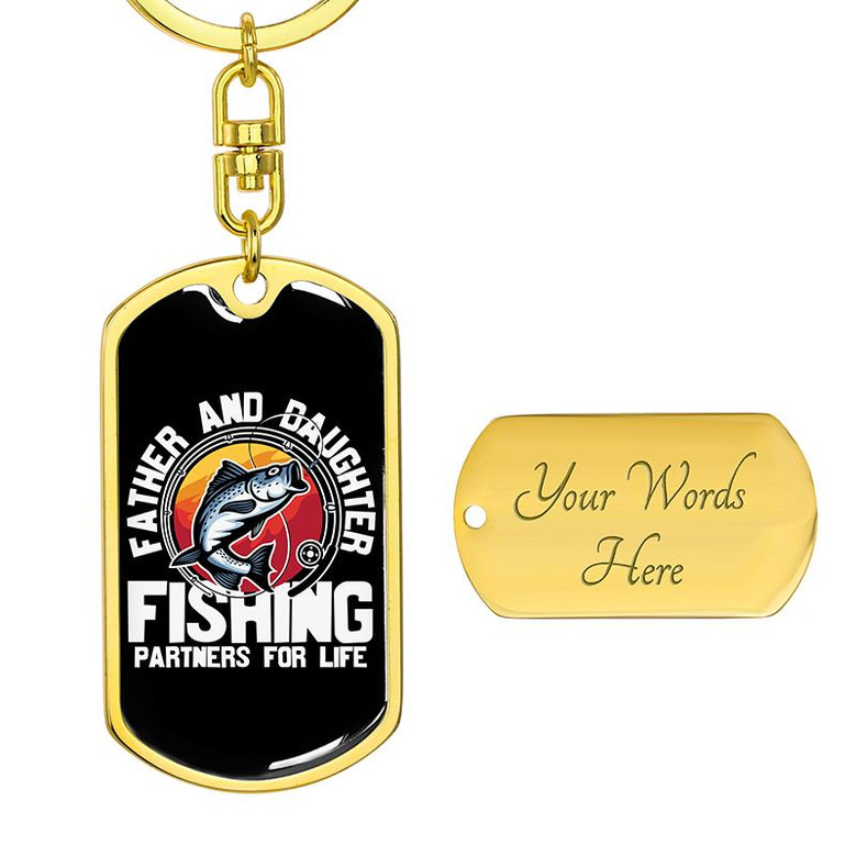 Custom Father And Daughter Fishing Keychain With Back Engraving | Birthday Gift For Dad | Personalized Dad Dog Tag Keychain