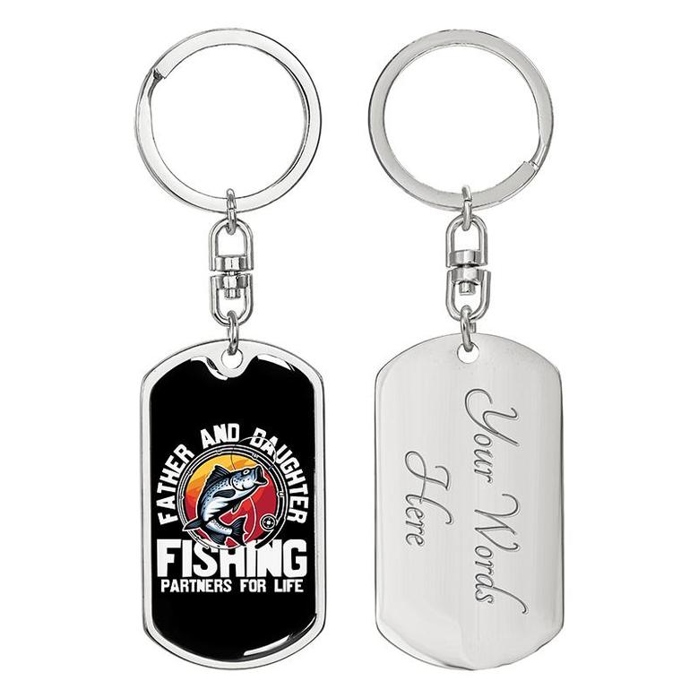 Custom Father And Daughter Fishing Keychain With Back Engraving | Birthday Gift For Dad | Personalized Dad Dog Tag Keychain