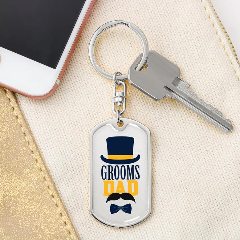 Custom Groom Dad Keychain With Back Engraving | Birthday Gift For Groom Dad | Personalized Dad Dog Tag Keychain