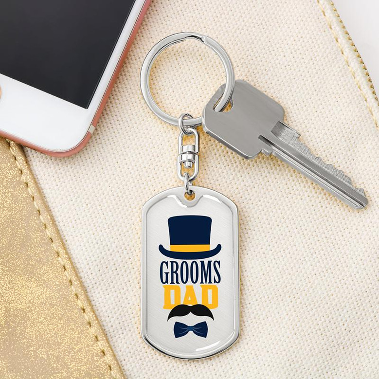 Custom Groom Dad Keychain With Back Engraving | Birthday Gift For Groom Dad | Personalized Dad Dog Tag Keychain