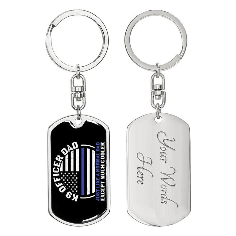 Custom K9 Officer Dad Keychain With Back Engraving | Birthday Gift For Dad | Personalized Dad Dog Tag Keychain