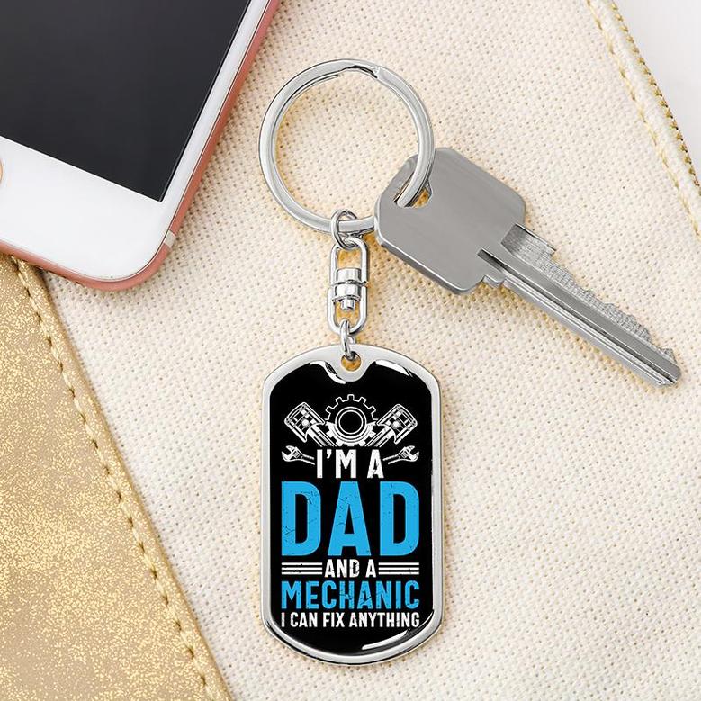 Custom Mechanic Dad Keychain With Back Engraving | Job Title | Birthday Gift For Dad | Personalized Dad Dog Tag Keychain
