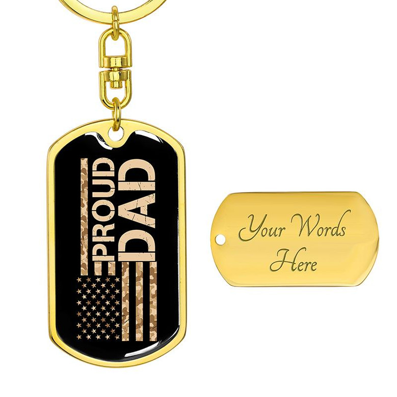 Custom Proud Dad Veteran Keychain With Back Engraving | Birthday Gifts For Veteran Dad | Personalized Dad Dog Tag Keychain