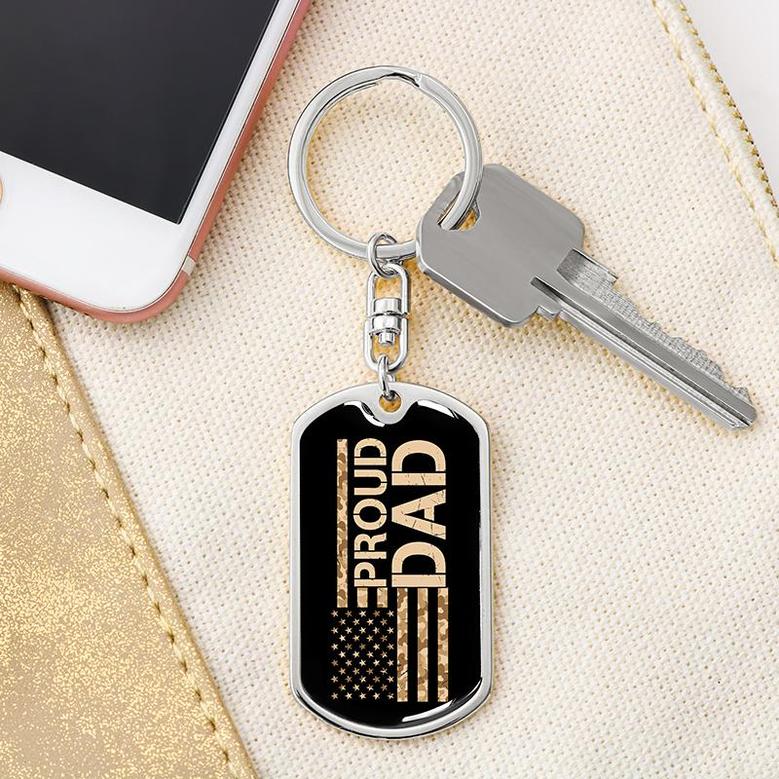 Custom Proud Dad Veteran Keychain With Back Engraving | Birthday Gifts For Veteran Dad | Personalized Dad Dog Tag Keychain