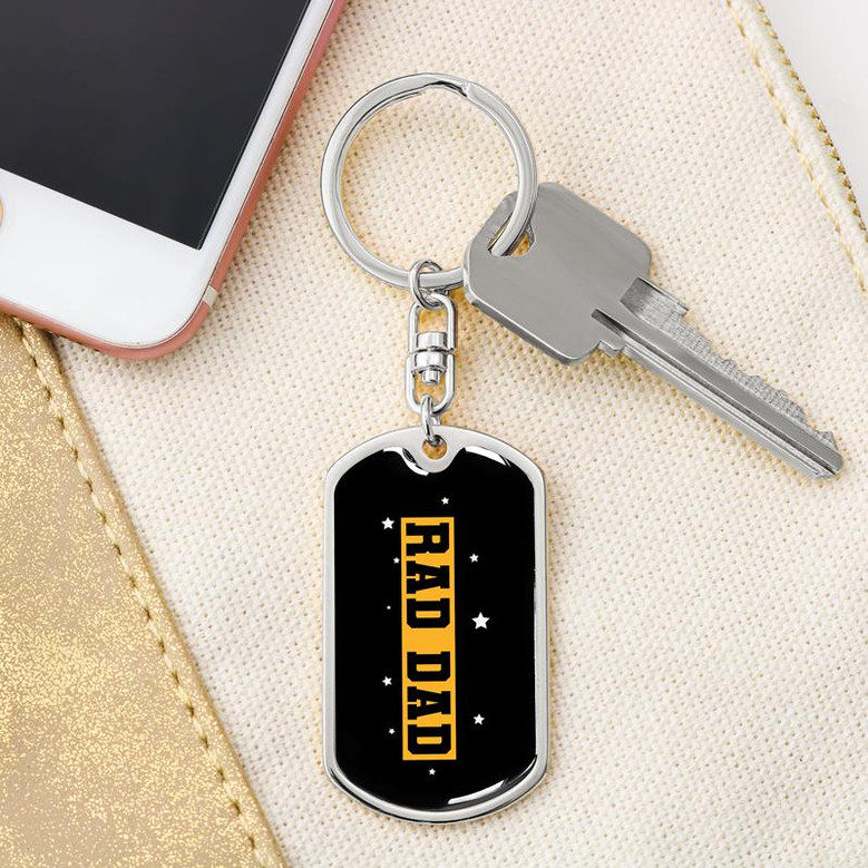 Custom Rad Dad Baseball Keychain With Back Engraving | Cool Birthday Gift For Dad | Personalized Dad Dog Tag Keychain