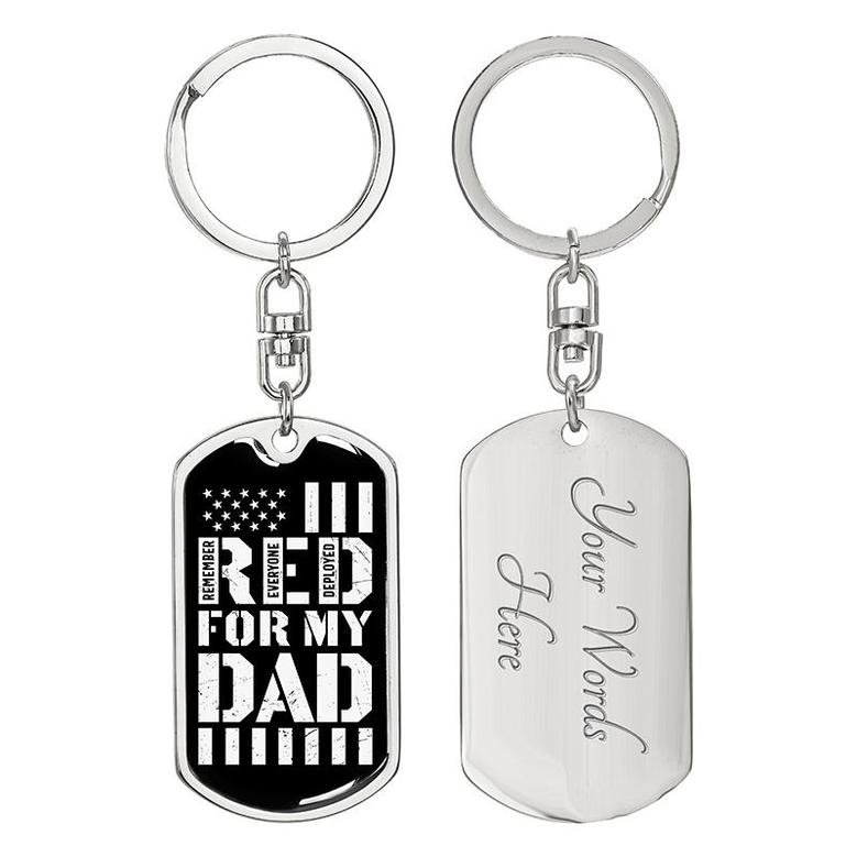 Custom Red For My Dad Keychain With Back Engraving | Birthday Gifts For Dad | Personalized Dad Dog Tag Keychain