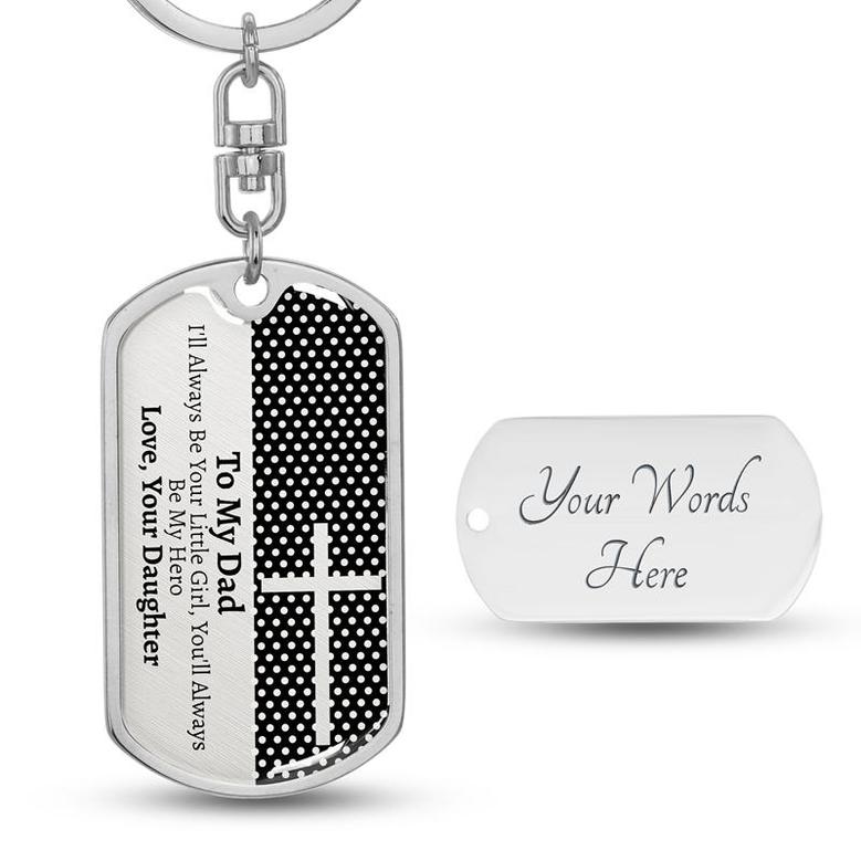 Custom To My Dad Cross Keychain With Back Engraving | Birthday Gifts | Personalized Dad Dog Tag Keychain