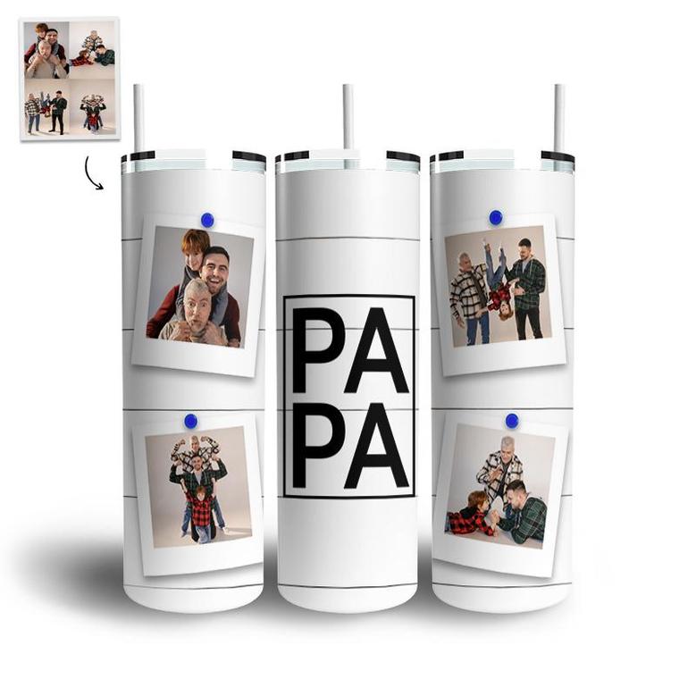 Custom Papa Picture Frames Skinny Tumbler, Custom Photo, 4 Photos College, Fathers Gift, Personalized Dad Skinny Tumbler