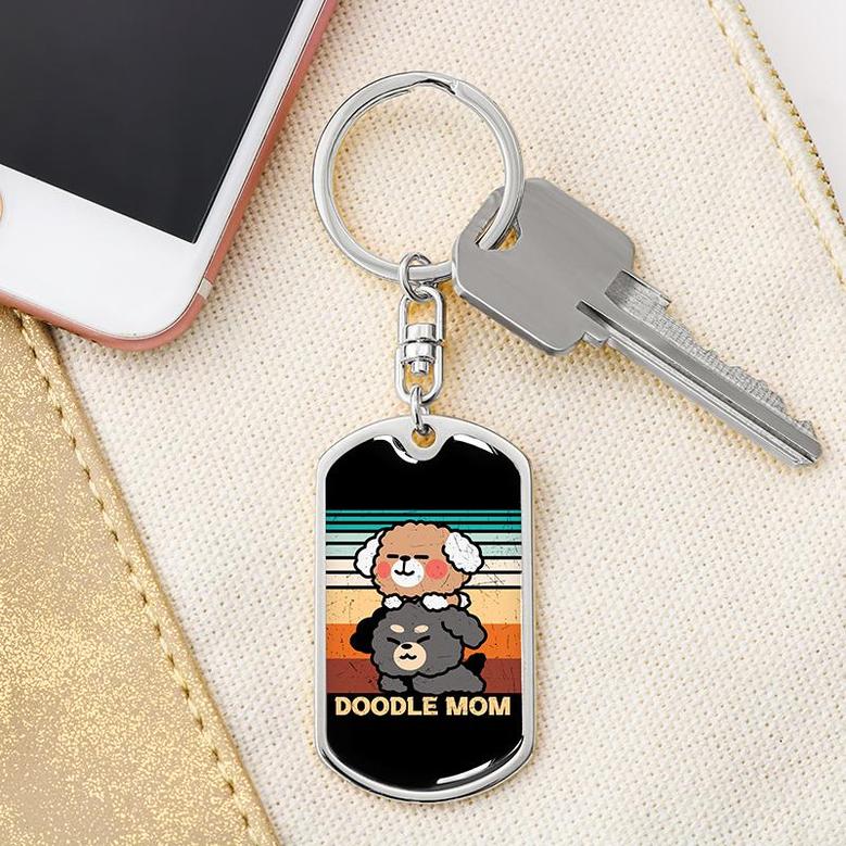 Custom Doodle Mom Keychain With Back Engraving | Birthday Gifts For Dog Lovers | Personalized Dog Dog Tag Keychain