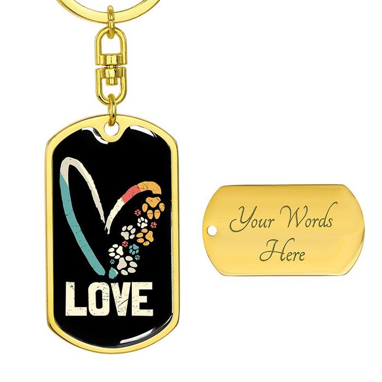 Custom Love Flowers Paw Prints Keychain With Back Engraving | Birthday Gift For Dog Lovers | Personalized Dog Dog Tag Keychain