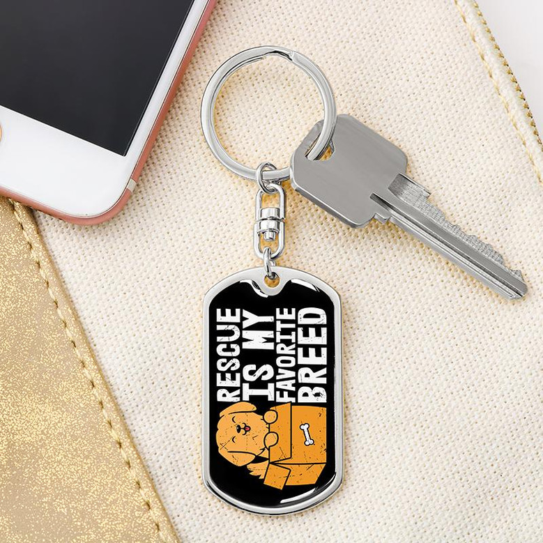 Custom Rescue Is My Favorite Breed Keychain With Back Engraving | Birthday Gift For Dog Lovers | Personalized Dog Dog Tag Keychain