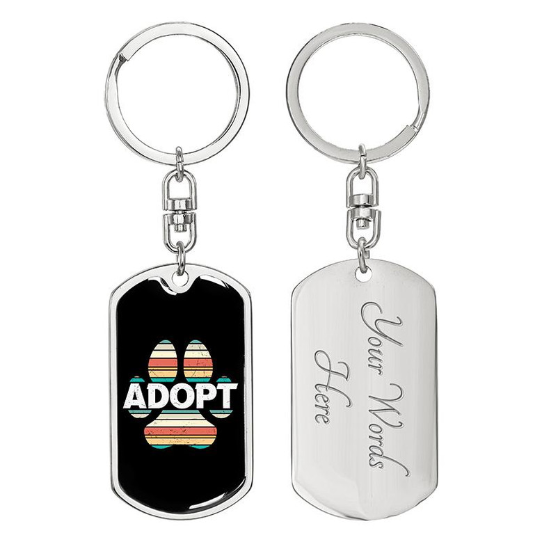 Custom Vintage Adopt Paw Keychain With Back Engraving | Birthday Gift For Dog Lovers | Personalized Dog Dog Tag Keychain