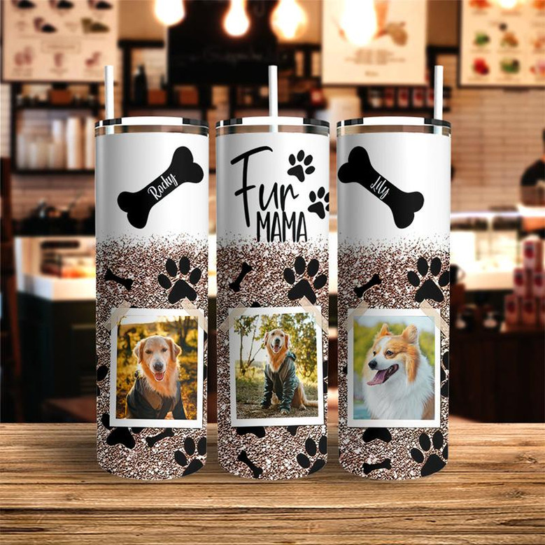 Custom Fur Mama Dog Bone Polaroid Photo Skinny Tumbler | Custom Photo ...