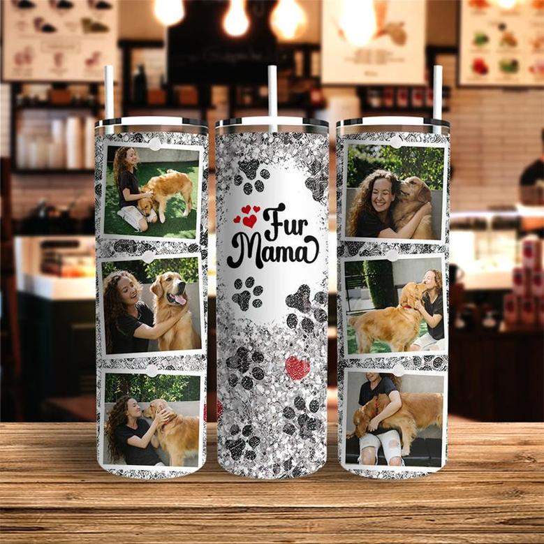 Custom Fur Mama Paw Print Polaroid Photo Skinny Tumbler | Custom Photo | Dogs Mom Gifts | Personalized Dog Mom Skinny Tumbler