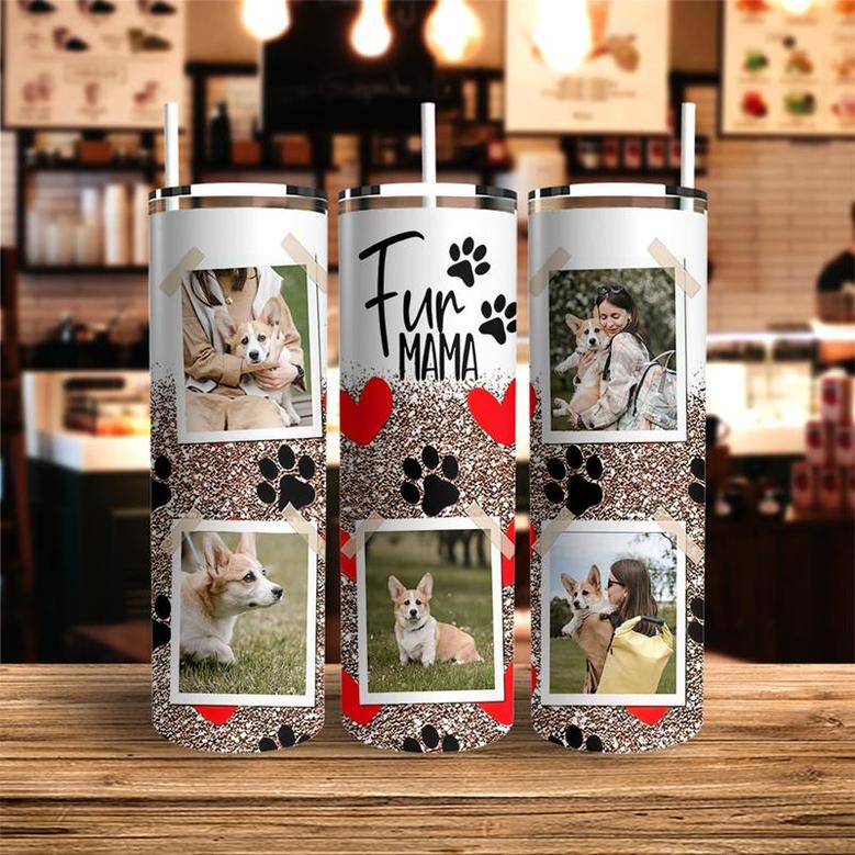 Custom Fur Mama Red Heart Polaroid Photo Skinny Tumbler | Custom Photo | Dog Mom Gifts | Personalized Dog Mom Skinny Tumbler