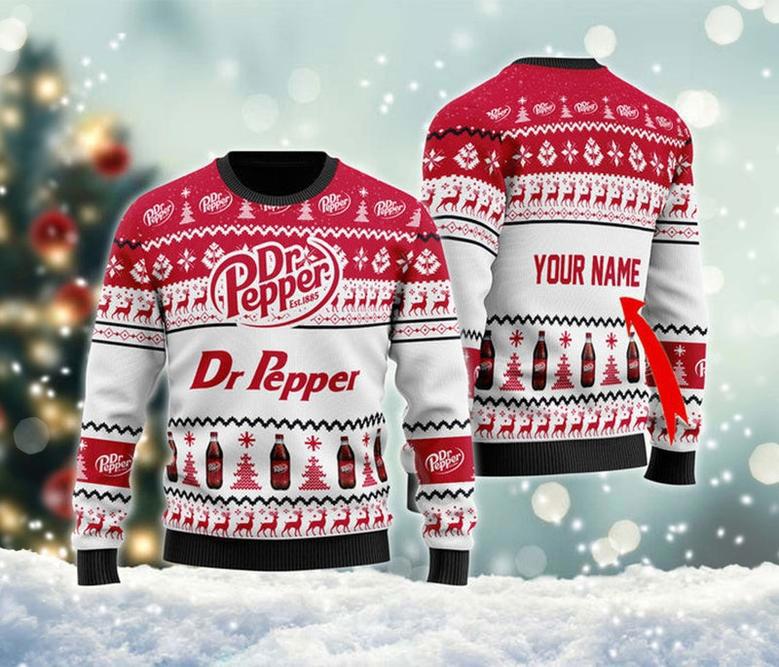 Personalized Dr Pepper Est 1885 Ugly Christmas Sweater, Dr Pepper Logo Sweatshirt, Dr Pepper Soda All Over Print Sweater