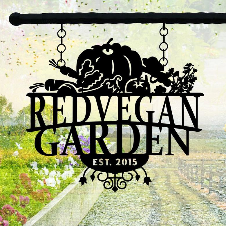 Personalized Garden Name Metal Sign, Custom Vegetable and Fruit Figures Metal Wall Art