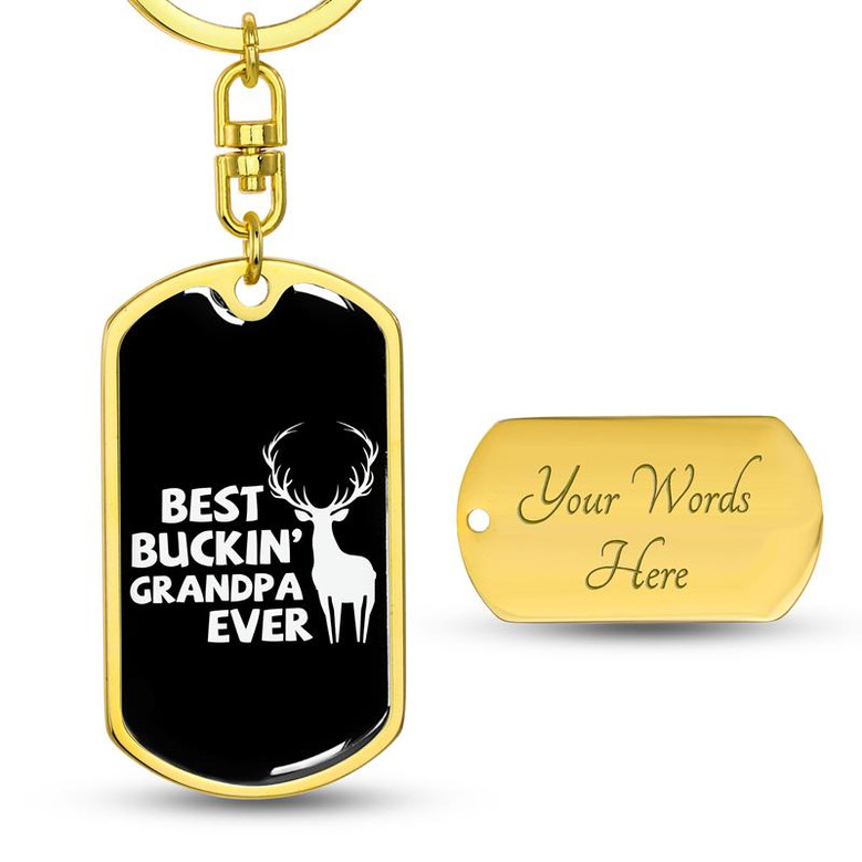 Custom Best Bucking Grandpa Ever Keychain With Back Engraving | Birthday Gifts For Hunting Grandpa | Personalized Grandpa Dog Tag Keychain